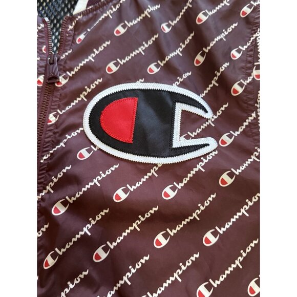 Champion Life All‎ Over Print Maroon Satin Baseball Jacket Mens Sz Medium Preppy - Picture 6 of 16